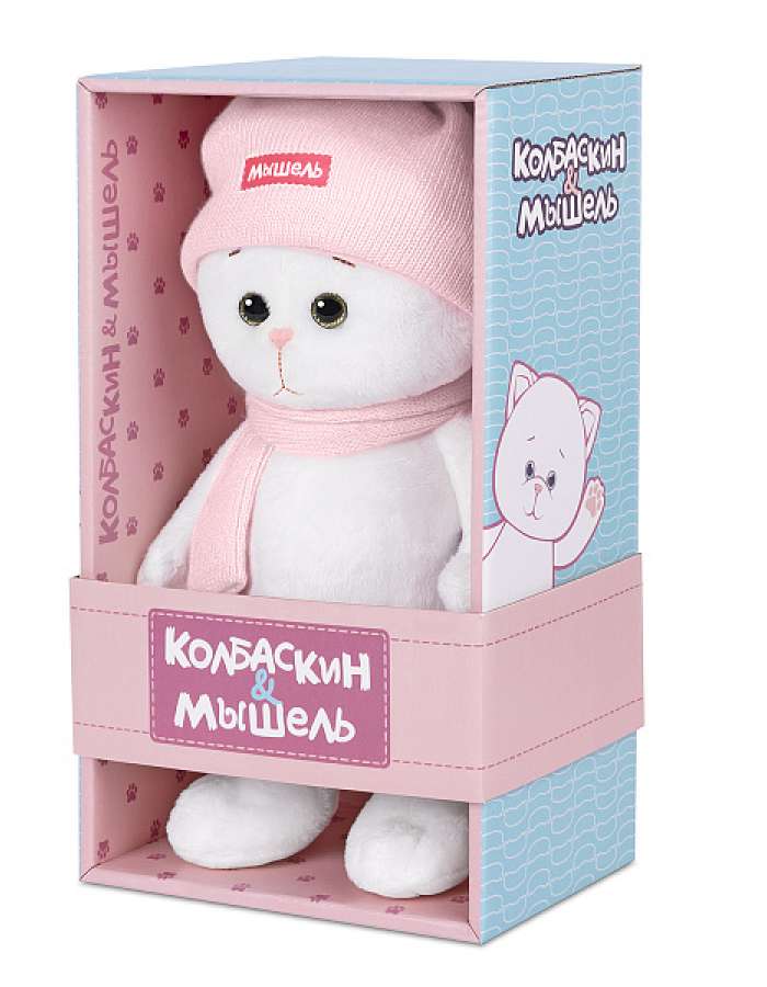Мягкая Игрушка Колбаскин&Мышель, Мышель в Розовой Шапочке и Шарфике, 20 см, в Коробке