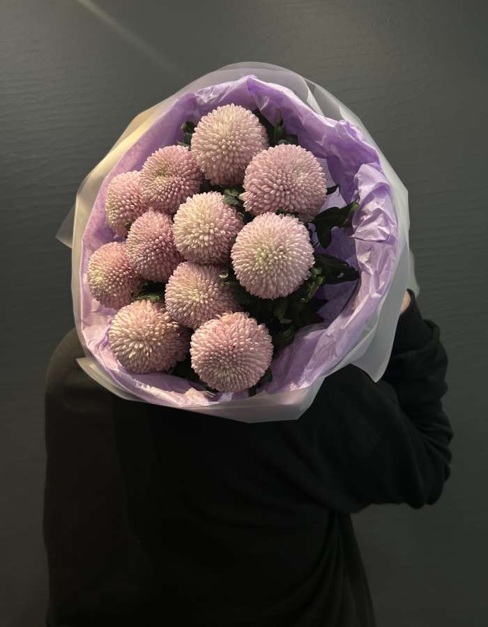 Букет из сиреневых хризантем сорта Момоко "Млечный Путь"