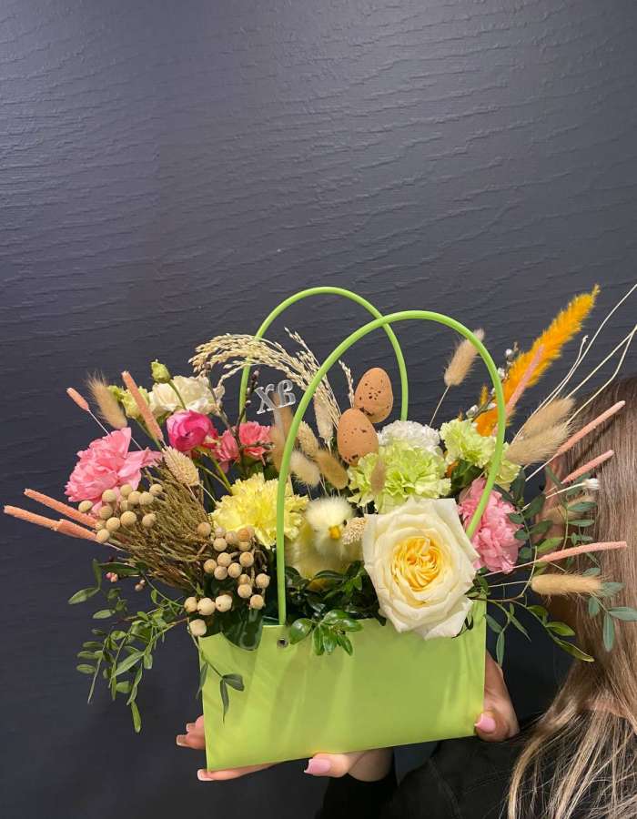 Пасхальная композиция в сумочке "Счастливой Пасхи!"