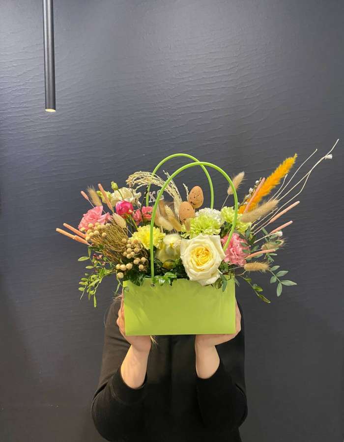 Пасхальная композиция в сумочке "Счастливой Пасхи!"