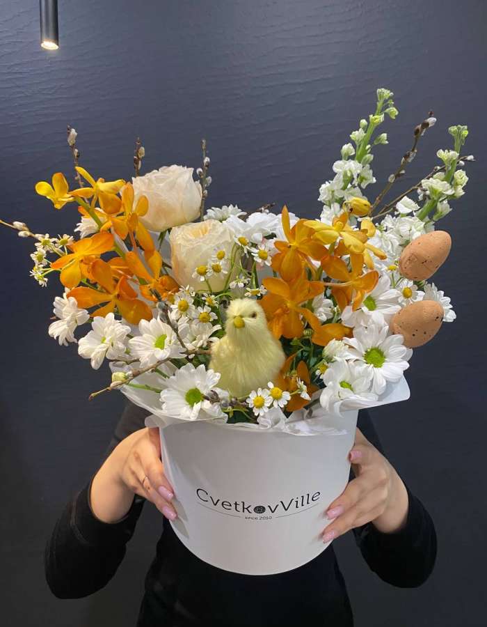 Пасхальная композиция из хризантем и орхидей "Воскресение"